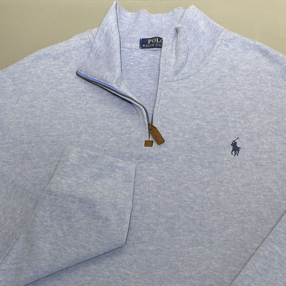 Polo Ralph Lauren Estate-Rib Quarter-Zip Pullover Men's XXL Light Blue Pony Logo